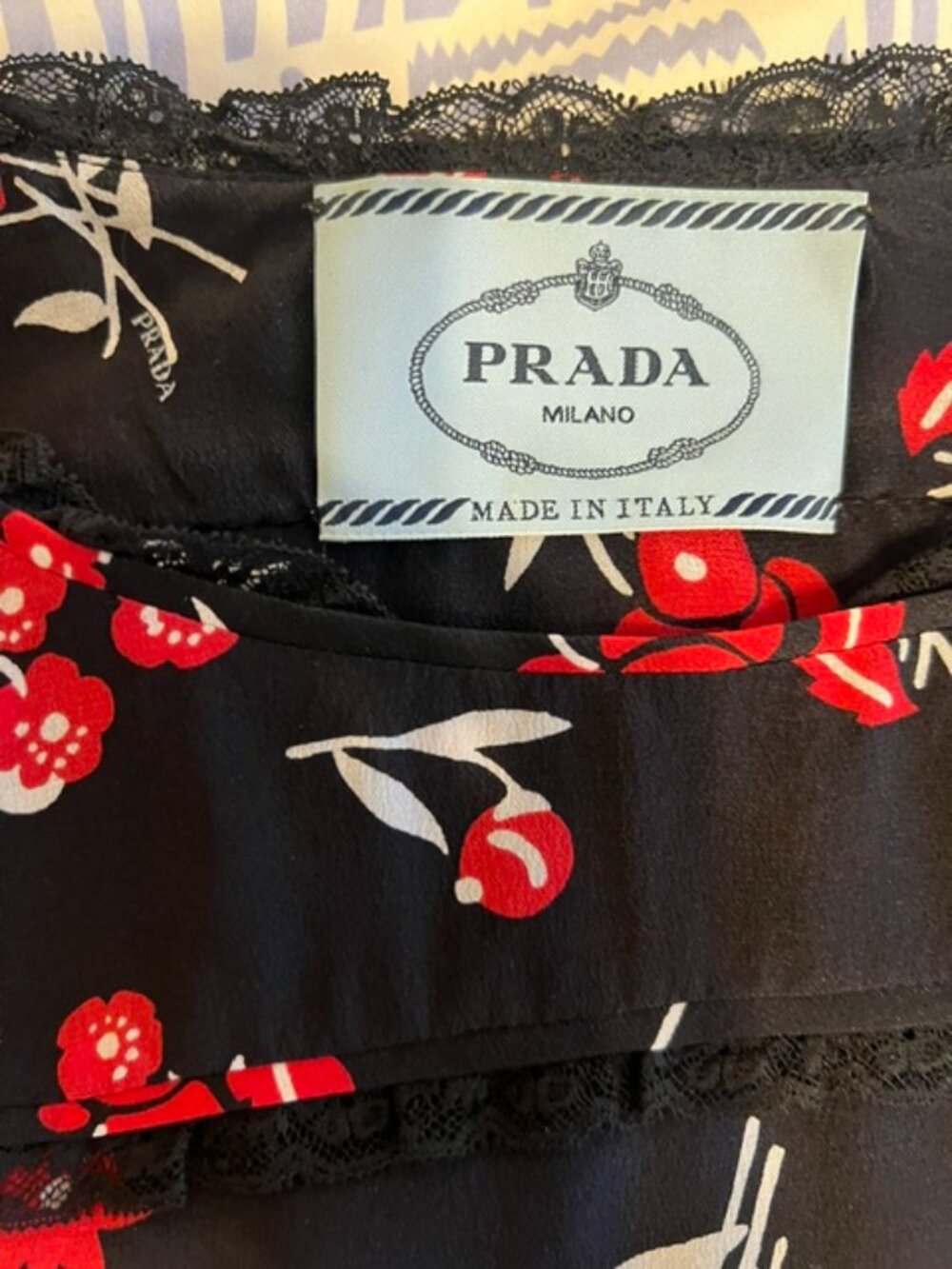 Prada 2016 Black Print Ruffled Midi Dress M-L - Picture 3 of 6